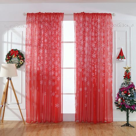 Voile - Rideau Festif Flocon De Neige - Pour Fenêtre Ou Porte - 110 cm x 250 cm - 1 Pièce (1/5)