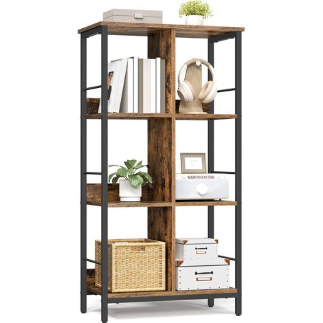 Meuble de Rangement 3 Niveaux, Étagère Rangement, Bibliothèque Style Industriel, 6 Cubes, pour Salon, Bureau, Entrée, Cuisine, 30 x 60 x 114 cm, Marron Rustique et Noir d'encre LLS178KD01 (1/5)