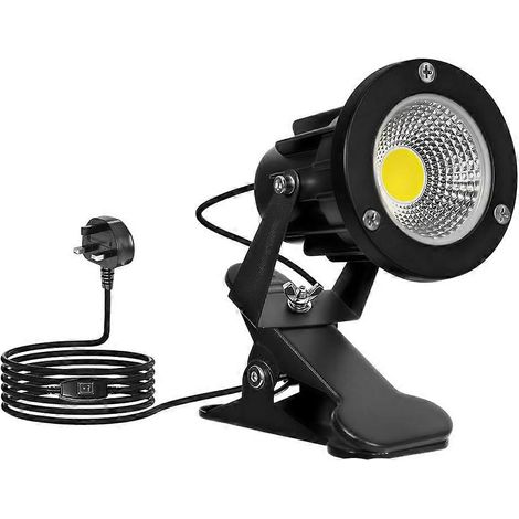 Projecteur LED à pince 7 W avec interrupteur marche/arrêt, câble de 2 m pour une utilisation intérieure et extérieure (prise secteur). (1/5)