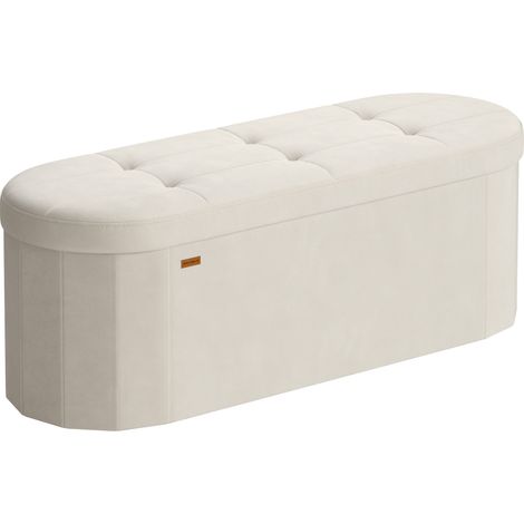 Banc de Rangement Ovale en Velours, Coffre Pliable 110 L, 110 x 38 x 38 cm, Beige (1/5)