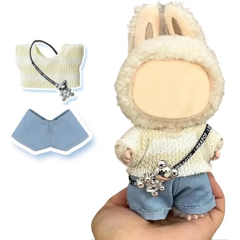 Ensemble pour poupée de 17 cm, vêtements kawaii mignons comprenant un pull en maille, un short en jean et une chaîne décorative, accessoires élégants pour poupée (poupée non incluse) (1/5)