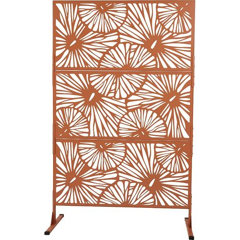 Paravento da esterno in Metallo con disegno floreale traforato L116 x H188 cm Terracotta - VENGY (1/2)