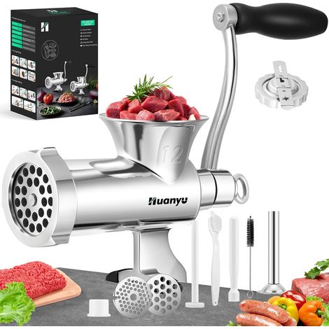 Stainless Steel Manual Meat Grinder and Sausage Machine - Dishwasher Safe Vegetable Cutter - Size 12 (1/5)