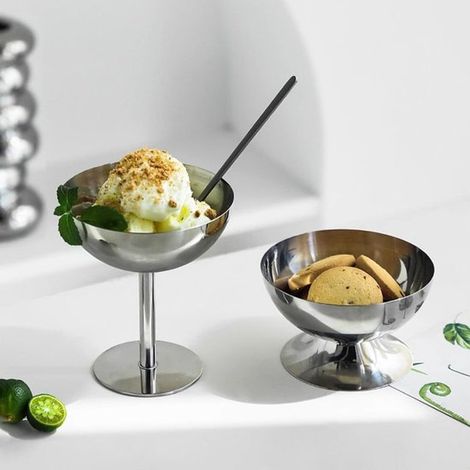 Juego de 2 vasos de acero inoxidable para helado - 180 ml, con base alta y baja, aptos para helados, postres y cócteles, duraderos y elegantes. (1/5)
