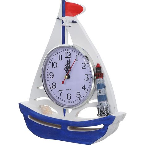 Horloge de Bateau Vintage en Bois avec Mécanisme Silencieux à Piles, Design Méditerranéen de Voilier pour Décoration de Maison de Plage (1/5)