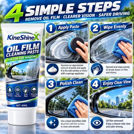 KineShineX Ölfilmentferner für Autoseitenscheiben, Ölfilmentferner und -reiniger für Autofensterglas, Autoseitenscheiben (1/4)