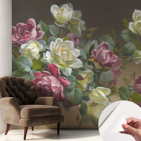 Carta da parati adesiva - fotomurale - facile da applicare - per la soggiorno - camera da letto - Eleganza floreale 250x250 cm (1/5)