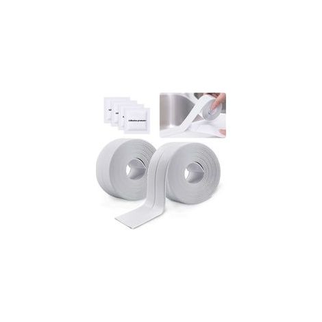 Rouleaux Bande Etancheite Autocollante Imperméable,PVC Ruban Adhesif de Scellage Mural,Douche,Toilette,Cocina,Salle de Bains (Blanc)