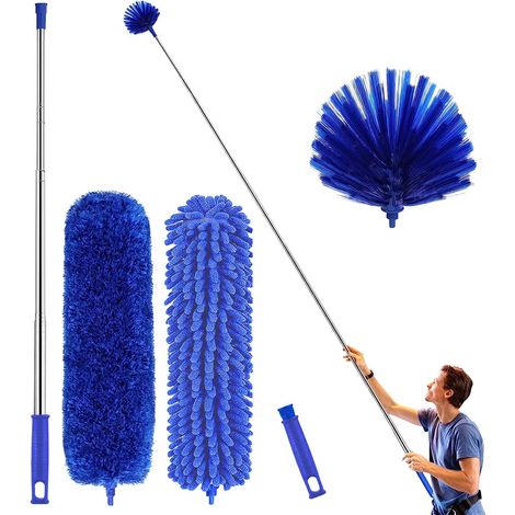Plumeau en microfibre avec manche télescopique de , plumeaux réutilisables et pliables pour nettoyer les toiles d'araignées et ventilateurs de plafond (1/5)