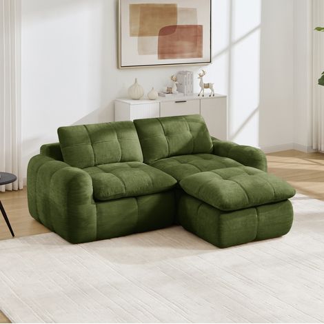 Sofá esquinero modular de 2 plazas en chenilla verde 194 x 160 x 68 cm DESVIAE (1/5)