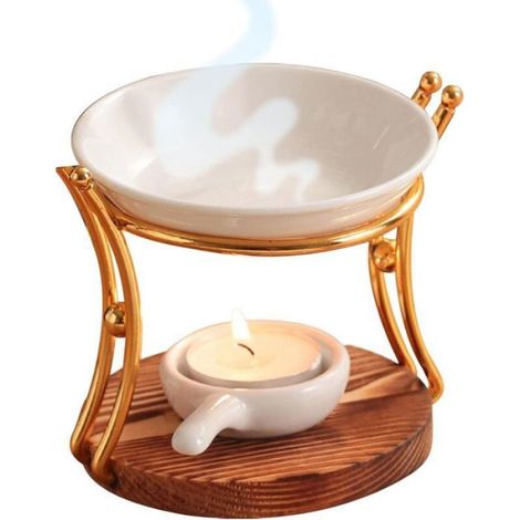 Brûleur huile essentielle métal bol céramique diffuseur déco (1/5)