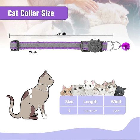 Collier réfléchissant pour chat Shxx avec clochette, lot de 12, colliers d'identification à ouverture rapide pour chatons nouveau-nés Xq-xq07 (1/4)