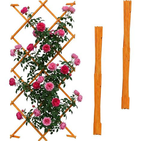 Relaxdays Rankgitter ausziehbar, 3er Set, 180x120 cm, Holz, Wandmontage, Rankhilfe Kletterpflanzen, Holzgitter, orange