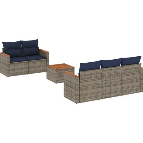vidaXL 6 Piece Garden Sofa Set with Cushions Grey Poly Rattan (US only) (1/5)