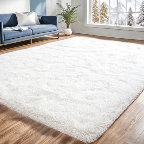 Tapis Moelleux de Salon Moelleux Modernes adaptés à la Chambre à Coucher des Enfants décor à la Maison de la Chambre à Coucher décoration intérieure Tapis Ultra Doux (Blanc, 120x160cm) (1/5)