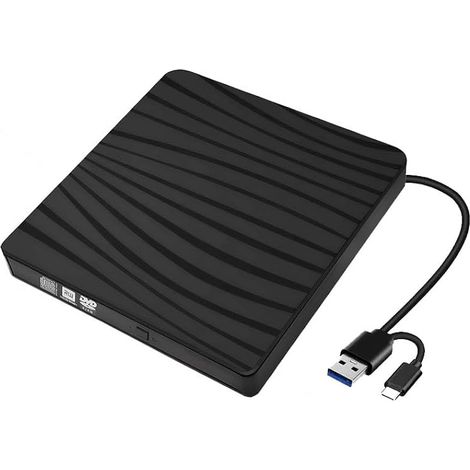 Lecteur DVD externe, USB 3.0 et Type-C, graveur CD portable, DVD+/-RW, lecteur optique pour ordinateur portable, compatible avec Win11/Win10/Win8/Mac (1/5)