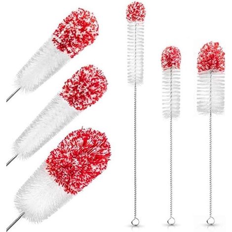 Set di 3 spazzolini per bottiglie - Spazzolini per la pulizia con manico lungo - Adatti per bottiglie a collo lungo o stretto, bottiglie d'acqua e thermos - Stile B (1/5)