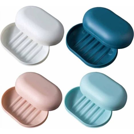 Set di 4 portasapone da viaggio a tenuta stagna con coperchio - rettangolari, multicolore, in plastica - adatti per doccia, viaggi, escursioni, bagno, scuola, palestra