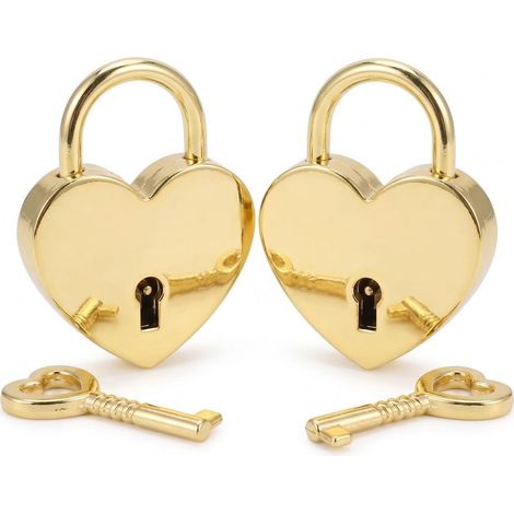 2 Pcs cadenas coeur,Cadenas Casier avec Clés, Mini Serrure à Bagage Cadenas Clef,Petits Cadenas Valise pour Sacs de Voyage, Valise, Armoires, Casiers(Or) (1/5)