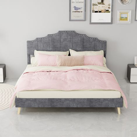 Bett Doppelbett Bettgestell 160x200 Stoff Grau OKMYHOME