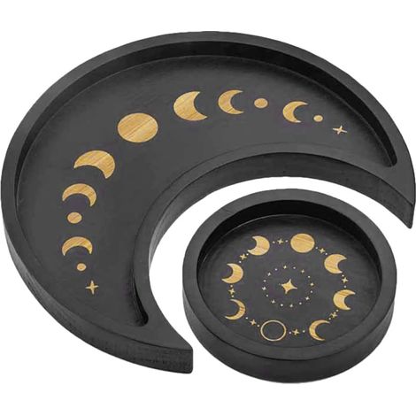 Plateau en Bois Foncé Forme Lune et Soleil pour Rangement Polyvalent, Support Bijou Élégant et Sûr pour Aliments, pour Table et Boutique de Bijoux (1/5)