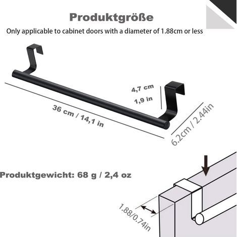 Handtuchhalter, Edelstahl, Schwarz, kein Bohren erforderlich, Küche, Badezimmer (1/5)