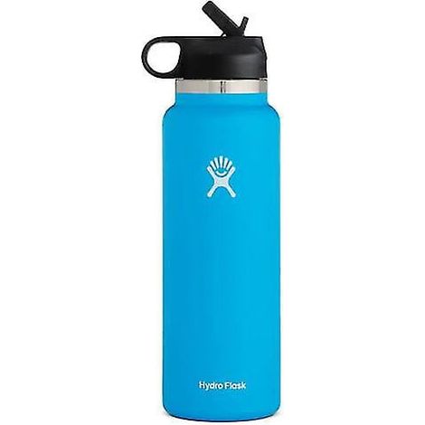 Große isolierte Wasserflasche (1183 ml) mit integriertem Strohhalmdeckel, hellblau (1/4)