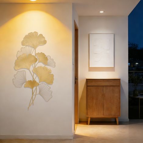 Metal Iron Wall Hanging Art Sculpture Golden Ginkgo Leaf Indoor Decor 55110cm (1/5)