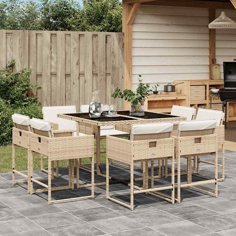 Ensemble à manger de jardin et coussins 9 pcs-Salon de jardin beige Poly rotin 560638 (1/5)