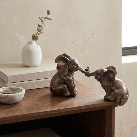 Bronze Pair Elephants Playing Ornament (1/2)