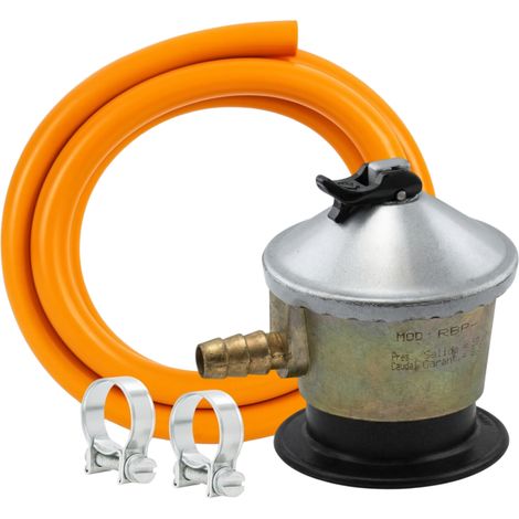 Kit Completo de Gas Butano/Propano Homologado  Regulador 29 mbar, Manguera y Abrazaderas (Normativa UNE-EN 12864)