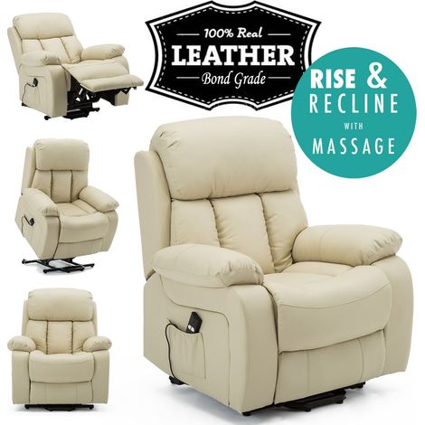CHESTER CREAM RISE LEATHER RECLINER CHAIR (1/5)