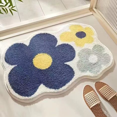 Weiche Badematte, Badezimmermatte, Badematte mit Blumenmuster, hoch saugfähig, rutschfest, Plüschmatte, flauschige Matte – Blumenmuster 2