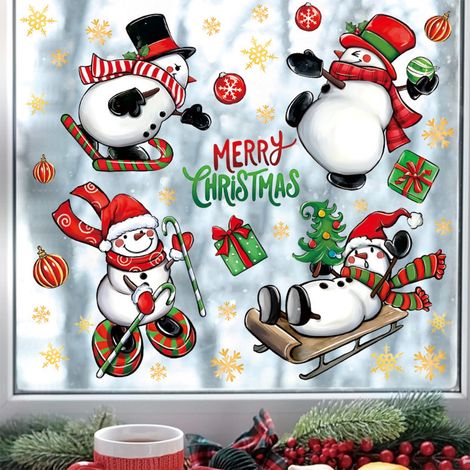 Autocollants De Noël - Décalcomanies Statiques En Pvc Pour Vitres - Bonhomme De Neige Hiver - Lot De Décorations Réutilisables Pour Intérieur - 12 Pièces (1/5)