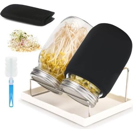 Germinador de vidrio, juego de 2 con tapa, colador y escurridor, germinador para alfalfa, berro, brócoli y frijoles mungo. (1/5)
