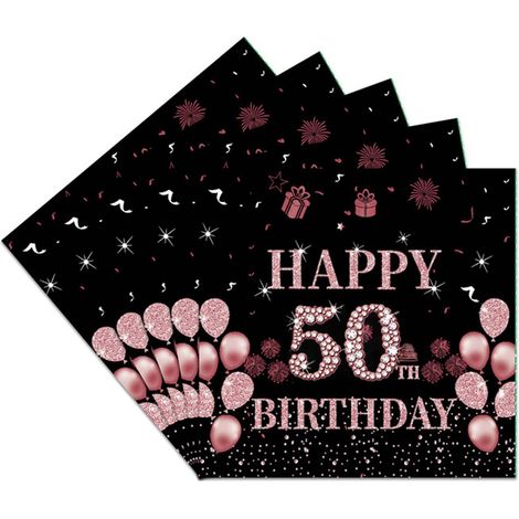 Lot de 40 serviettes en papier, design 50e anniversaire noir et or, décoration fête homme femme（Q3 : Nouveaux produits pour le mois d'août） (1/5)