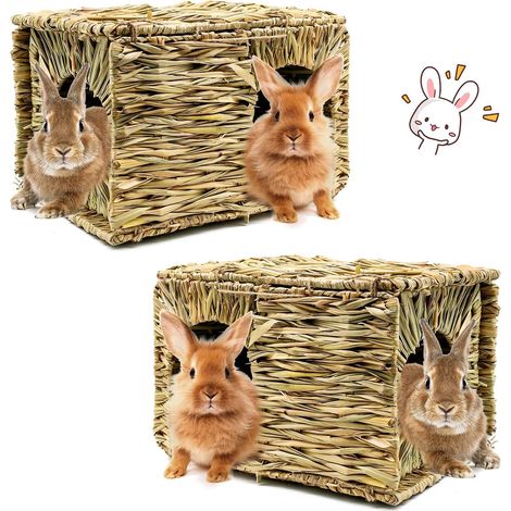 Très grande maison en herbe pour lapins - Maison à foin naturelle séchée - Cabane de lit pliable avec ouvertures - Maison de jeu pour lapins nains, cochons d'Inde, chinchillas, furets (1/5)
