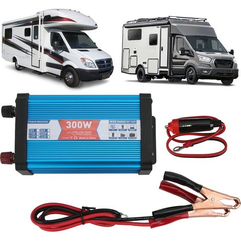 Convertisseur à onde pure 300 W, convertisseur pour voiture, bleu, double port USB, avec affichage numérique, 24 V à 110 V (1/5)