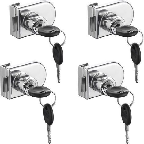 4 verrous de sécurité pour porte en verre, sans perçage, alliage de zinc chromé, épaisseur 5–8 mm, vitrines commerciales et bureaux (1/5)