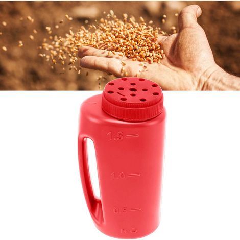 Streusalzspender, Dünger, Salzstreuer, tragbarer Düngerspender, Saatgutspender, rote Flasche. (1/5)