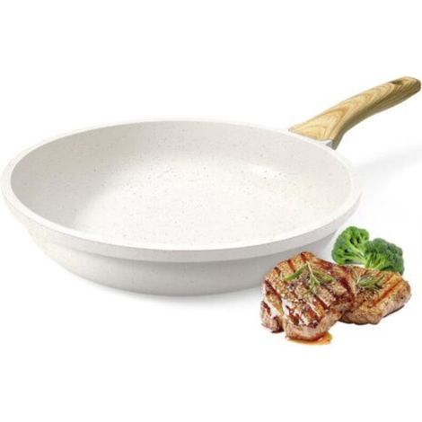 Poêle à frire antiadhésive 24 cm avec revêtement en granit, 24 cm, à induction, sans PFOS/PFOA, pour tous les types de feux, blanche (1/5)