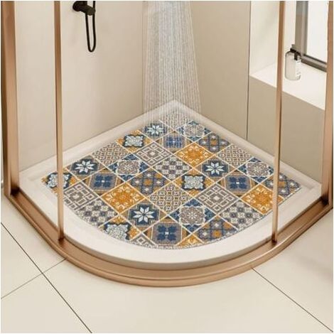 Tapis de douche d'angle jaune pour baignoire en quart de cercle, anti-moisissure, antidérapant, 60 x 60 cm (1/5)