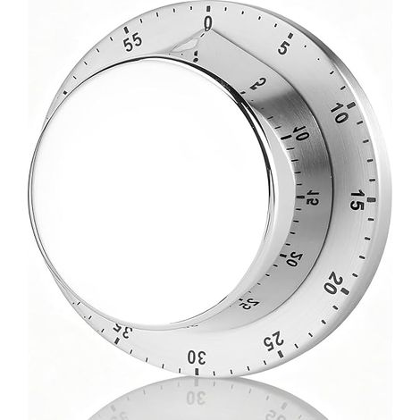 Magnetic Kitchen Timer 60 Minutes No Batteries Silver (1/3)