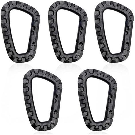 Lot de 5 Mousquetons en Plastique,Mousqueton Tactique Militaire Durable Forme en D Multifonctionnelle Sac à Dos pour Camping Randonnée Pêche Gym