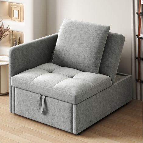 3-in-1 Schlafsofa grau, Rückenlehne 5-fach verstellbar, Kissen inklusive (1/5)