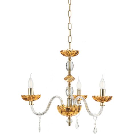 Lampada a sospensione D65 cm PATRICIA in vetro e cristallo Ambra 3 LUCI (1/2)