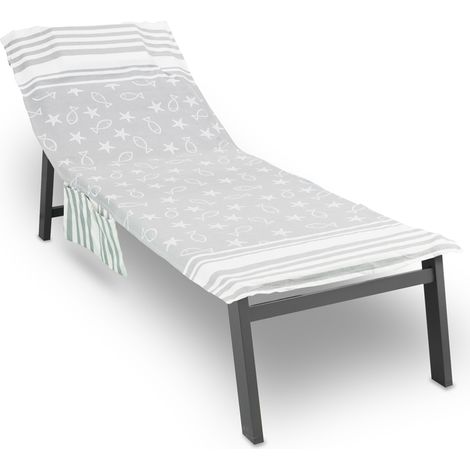 Telo Mare Lettino Spiaggia Piscina Con Cuscino Imbottito E Tasche Fishy Grigio
