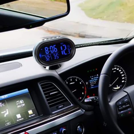 voiture thermomètre horloge numérique 1224 V voltmètre réveil LCD trempé avec 2 rétroéclairages (bleu) (1/5)