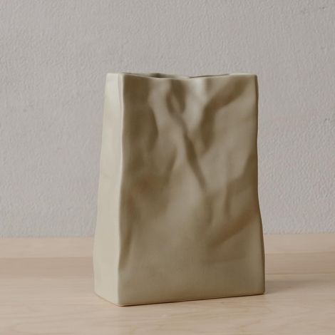 Vase en céramique en Forme de Sac en Papier froissé, Grande capacité pour Arrangements Floraux, bibliothèque décorative (café Noix de Coco) Noir, Jaune HP2203061 (1/5)