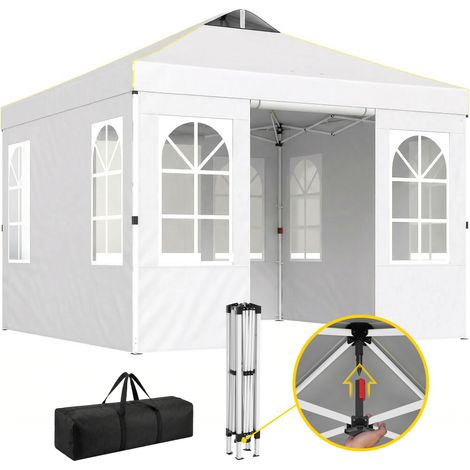 Outsunny carpa plegable 3x3 m, pop-up, con 4 laterales extraíbles, upf50+, altura ajustable, bolsa de transporte, sacos arena, para exterior, blanco